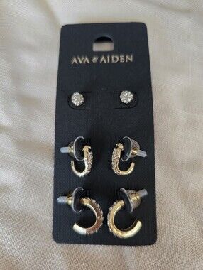 Ava & Aiden Gold Tone Crystal Earring Set - Three Pair